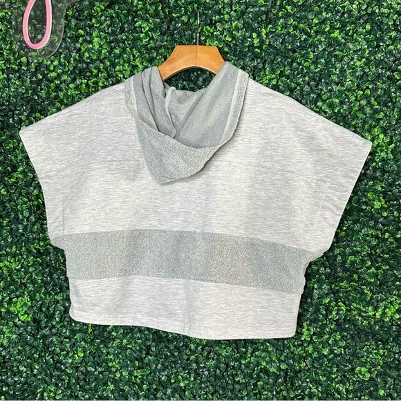 Dolman Cropped Grey French Terry Boxy Block Hoodie Top Sz M - Picture 4 of 8